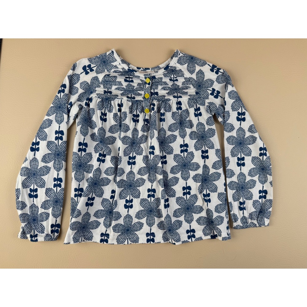 Hanna Andersson Girls Size 130 Blue Floral Long Sleeve Tunic Top